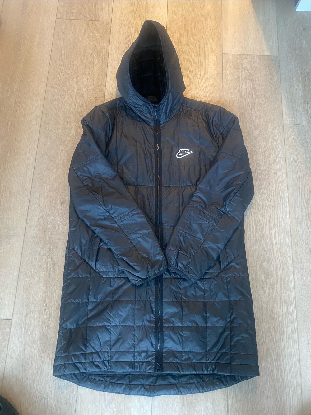 Nike Black Hooded Quilted Long Puffer Jacket